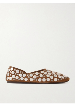 KHAITE - Jane Studded Suede Flats - Brown - IT35,IT36,IT36.5,IT37,IT37.5,IT38,IT38.5,IT39,IT39.5,IT40,IT41,IT42