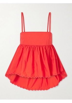 Cecilie Bahnsen - Selena Broderie Anglaise-trimmed Cotton-blend Top - Red - UK 4,UK 6,UK 8,UK 10,UK 12,UK 14