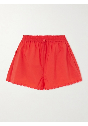 Cecilie Bahnsen - Blossom Broderie Anglaise-trimmed Cotton-blend Taffeta Shorts - Red - UK 6,UK 8,UK 10,UK 12,UK 14