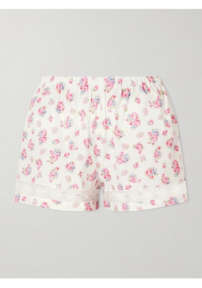 Loretta Caponi - Rosita Lace-trimmed Floral-print Cotton Shorts - Pink - x small,small,medium,large,x large
