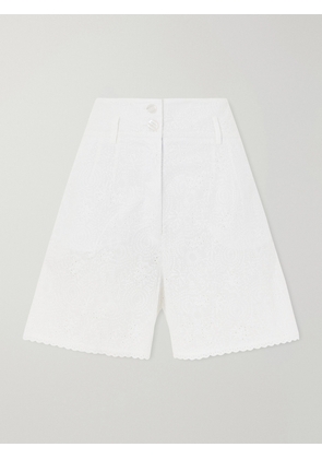 Loretta Caponi - Rocchetta Scalloped Broderie Anglaise Cotton Shorts - White - x small,small,medium,large,x large