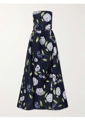 Oscar de la Renta - Floral-print Twill Gown - Blue - US0,US2,US4,US6,US8,US10