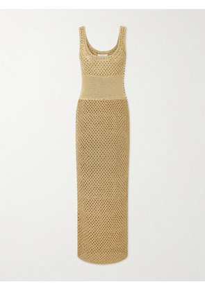 Galvan - Vento Crystal-embellished Crocheted Midi Dress - Gold - x small,small,medium,large,x large