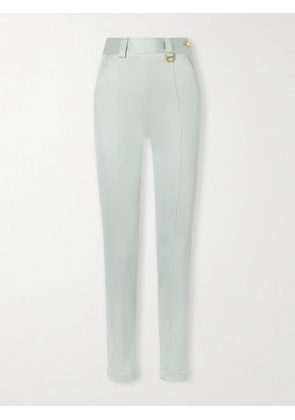 Chloé - Cropped Satin-trimmed Stretch-jersey Leggings - Blue - FR 34,FR 36,FR 38,FR 40,FR 42,FR 44