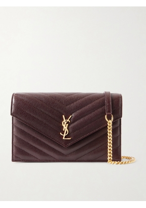 SAINT LAURENT - Cassandre Envelope Chain Mini Matelassé Leather Wallet - Burgundy - One size