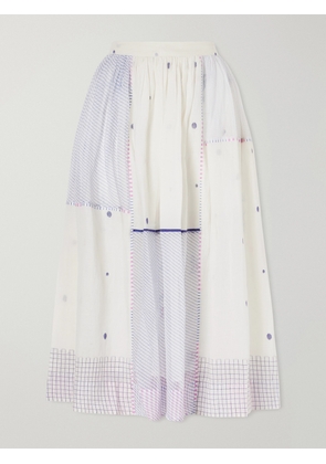Eka - Patchwork Pleated Printed Cotton-voile Midi Skirt - Off-white - x small,small,medium,large,x large