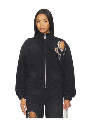 AREA Crystal Chain Cutout Bomber Jacket in Black. Size M. Also in XS.