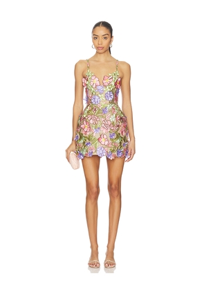 Bronx and Banco Iris Floral Aria V-neck Mini Dress in Pink,Purple. Size L. Also in M, S, XL, XS.
