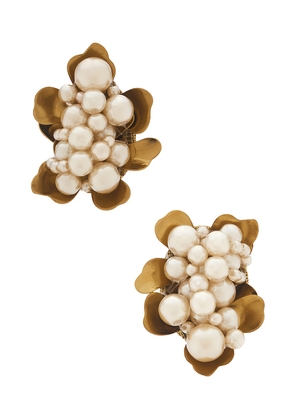 Deepa Gurnani Nea Earrings in Metallic Gold.
