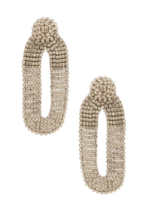 Deepa Gurnani Shyna Earrings in Metallic Silver.
