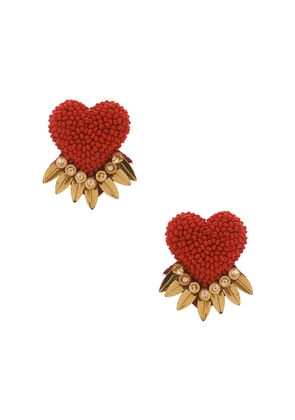 Deepa Gurnani Danika Earrings in Red,Metallic Gold.