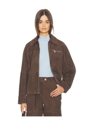 ALIGNE Alex Suede Bomber Jacket in Brown. Size L. Also in M, S, XL, XS.