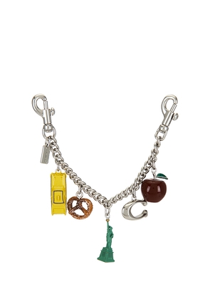 Coach New York Motif Chain Bag Charm in Metallic Silver.