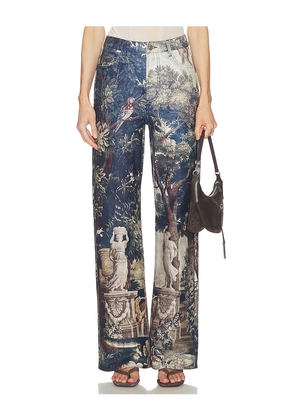 Courtney Zheng Tapestry Print Jeans in Blue. Size 10/M. Also in 6/XS, 8/S.