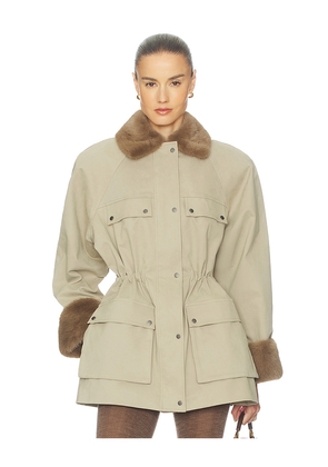 Helsa The Balmoral Jacket With Faux Fur Trim in Brown. Size L. Also in M.