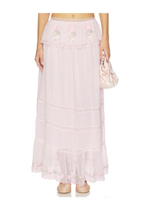 For Love & Lemons Rae Rose Maxi Skirt in Pink. Size L. Also in M, S, XL, XS.