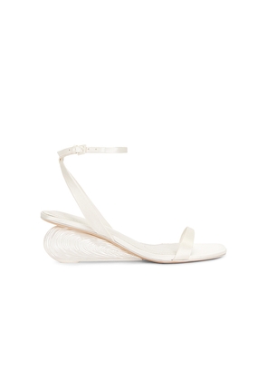 SIMKHAI Bridget Satin Oyster Shell Wedge Sandal in White. Size 36. Also in 37, 38, 39, 40.