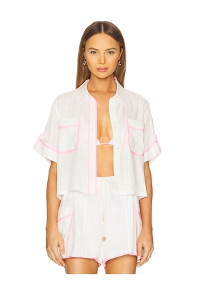 Kulani Kinis Linen Cropped Shirt in White. Size S. Also in XS.