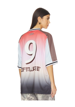 OFF-WHITE Soccer Tee in Pink,Black. Size L. Also in M, S, XL, XS.