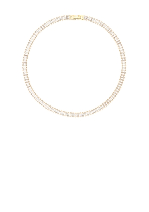Mazin Jewels Iced Baguette Tennis Necklace in Metallic Gold.