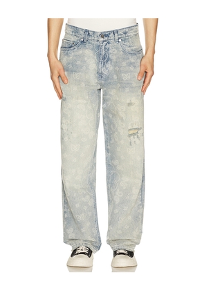 Ryoko Rain Paisley Jeans in Blue. Size 30. Also in 32, 34, 36.