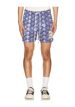 Ryoko Rain Seigaiha Waves Shorts in Blue. Size L. Also in M, S, XL/1X.