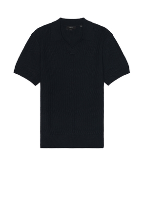 Vince Crafted Rib Short Sleeve Johnny Collar Polo in Blue. Size L. Also in S.