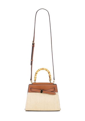 Veronica Beard Raffia Dash Top Handle Bag in Neutral,Tan.