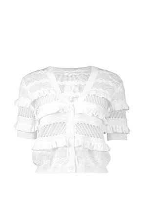 MINNIE ROSE ruffled short-sleeve cardigan - White