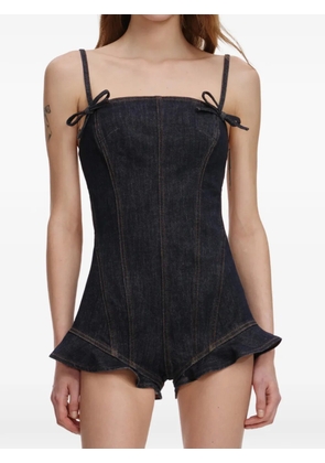 Self-Portrait tie-strap ruffled playsuit - Blue