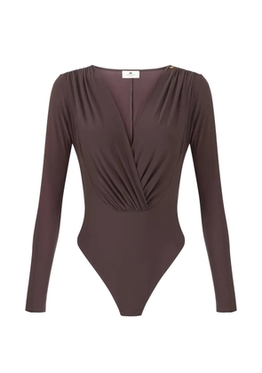 Elisabetta Franchi draping metal-logo bodysuit - Brown