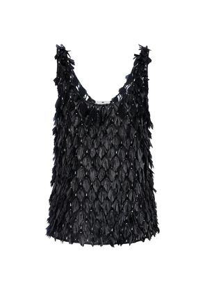 Elisabetta Franchi tulle 3D embroideries top - Black