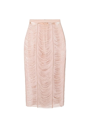 Elisabetta Franchi fringe textured midi skirt - Neutrals
