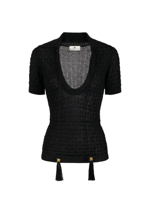 Elisabetta Franchi basket-stitch tassel knit top - Black