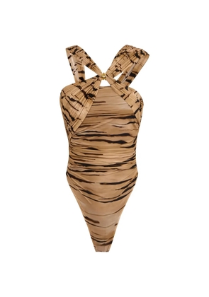 Elisabetta Franchi crossed-sash tiger-print bodysuit - Neutrals