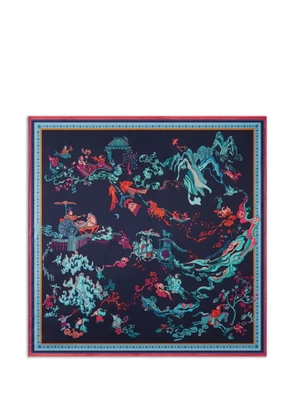 Shanghai Tang Tang printed border scarf - Blue
