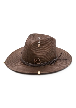 Ruslan Baginskiy chain-strap straw fedora hat - Brown