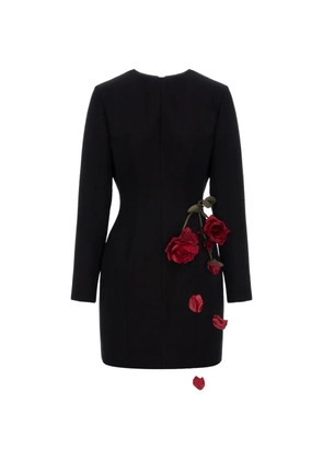 Cristina Savulescu rose-appliqué long-sleeves mini dress - Black