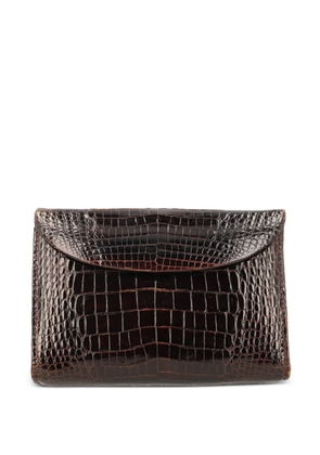 Vintage croc-embossed flap clutch bag - Brown