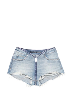 Alexander Wang distressed zip denim shorts - Blue