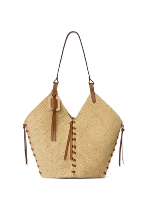 ISABEL MARANT Tampa leather-trimmed raffia shoulder bag - Neutrals