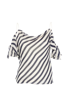 Self-Portrait striped ruffled top - Neutrals