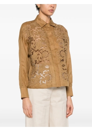 Max Mara Cali floral-embroidery shirt - Brown