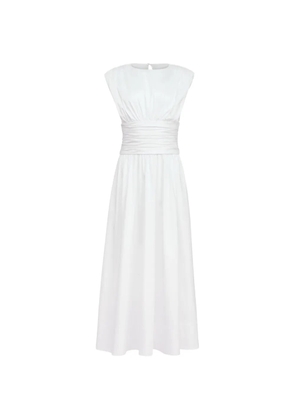 Toccin Evangeline strong-shoulder ruched midi cotton dress - White