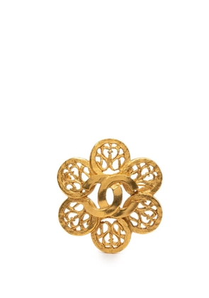 CHANEL Pre-Owned 1995 Gold Plated CC Flower Brooch costume brooch