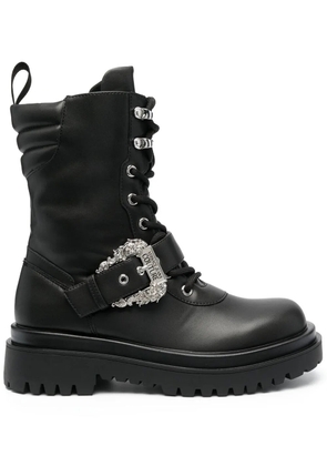 Versace Jeans Couture Drew baroque-buckle combat boots - Black