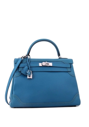 Hermès Pre-Owned Kelly Ghillies Handbag Blue Grain d'H and Swift with Palladium Hardware 32 satchel