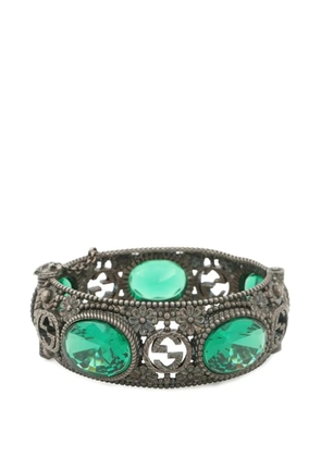 Gucci Pre-Owned 2000-2015 Sterling Silver and Stone Interlocking G Flower Hinged Bangle bracelet - Green