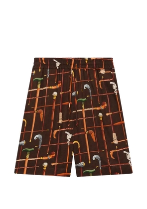 Drôle De Monsieur walking stick print shorts - Brown