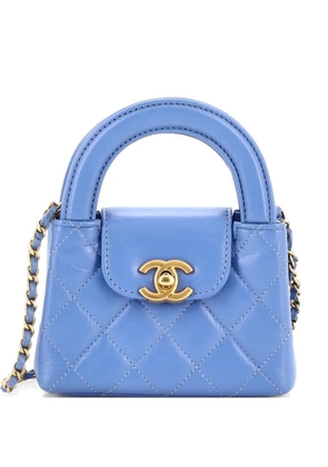 CHANEL Pre-Owned Kelly Top Handle Shopping Bag Quilted Shiny Aged Calfskin Nano crossbody bag - Blue